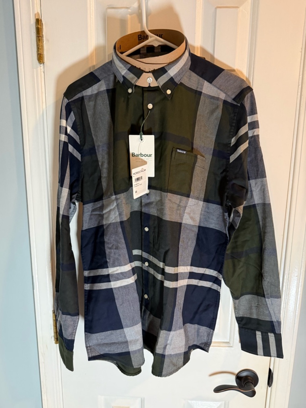 Barbour Tailored Fit Plaid Button Down Shirt NWT Medium Green Navy‎ Tartan